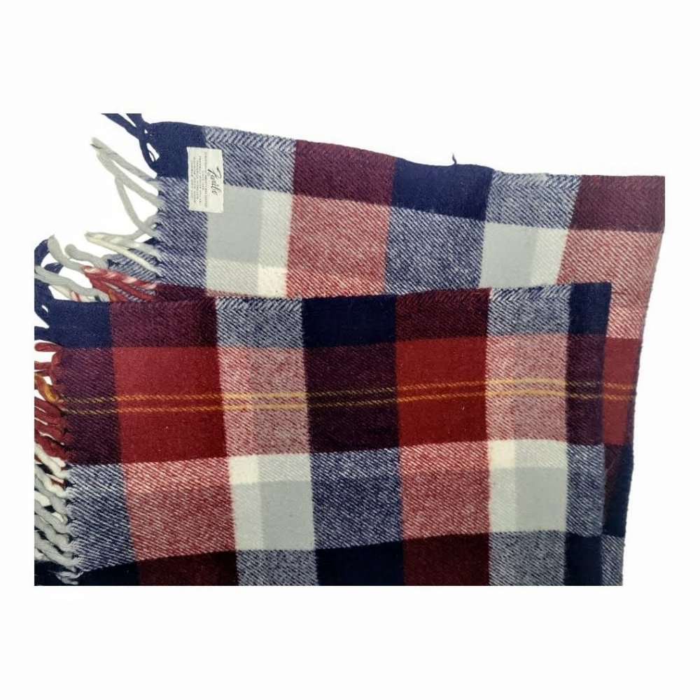 Fairbo by Faribault Woolen Mill Co. blue & red plaid wool throw blanket
